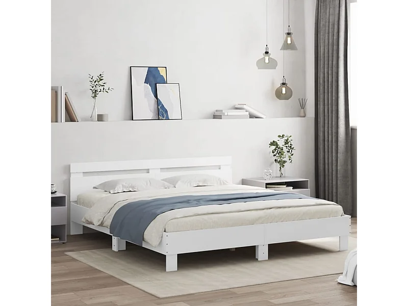 Estructura de cama con LED sin colchón blanco 200x200 cm