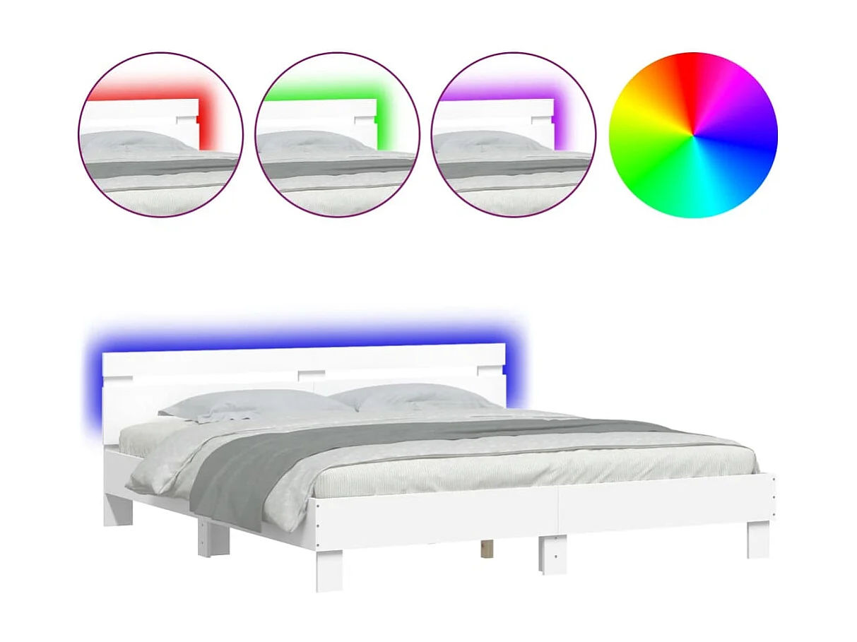 Cadre de lit avec LED sans matelas blanc 200x200 cm