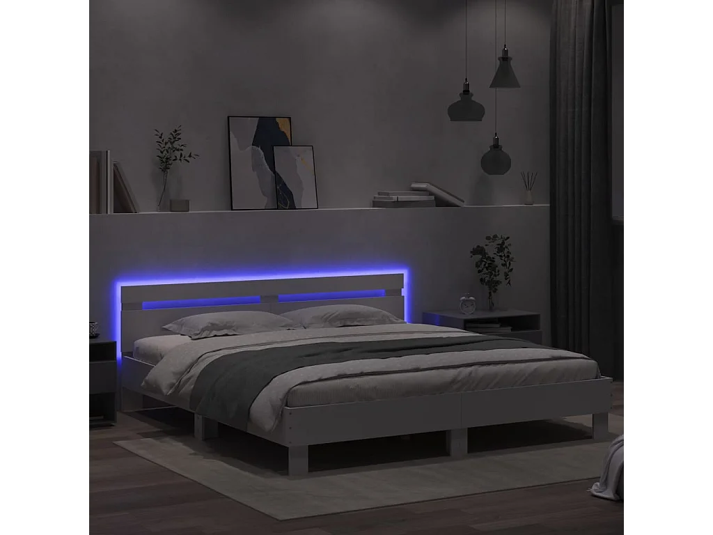 Cadre de lit avec LED sans matelas blanc 200x200 cm