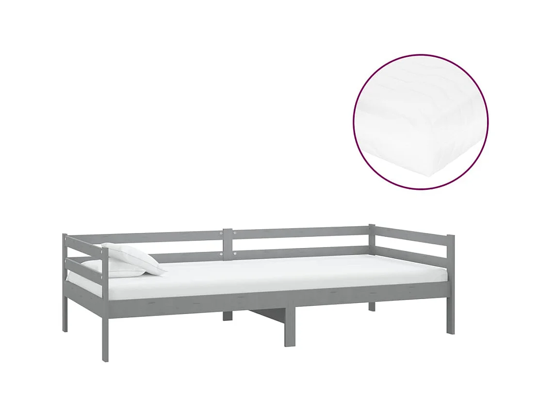 Divano letto con materasso 90x200 cm Grigio Legno massello di pino