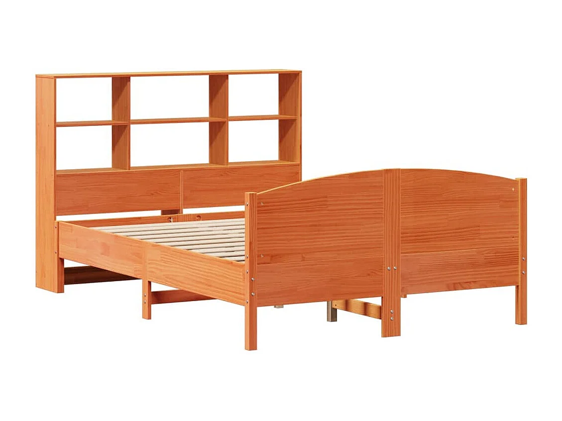 Lit bibliothèque sans matelas cire marron 135x190 cm pin massif