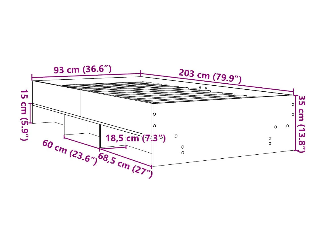 Struttura letto senza materasso Rovere Sonoma 90x200 cm
