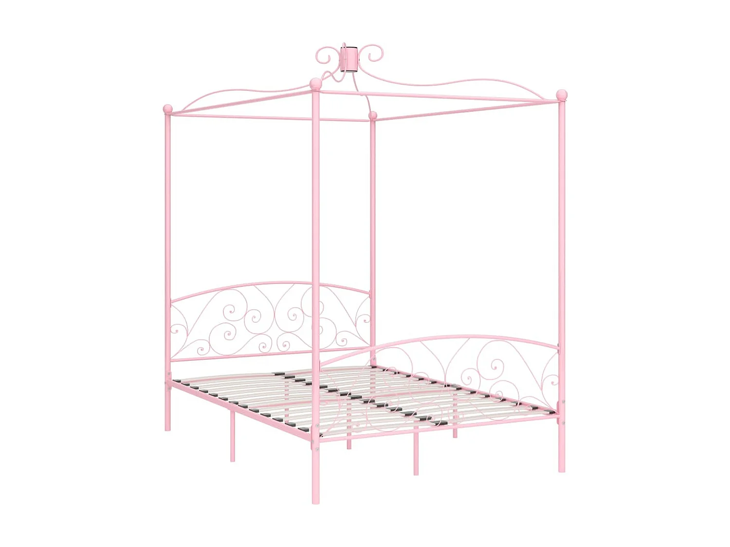Estructura de cama con dosel sin colchón de metal rosa 140x200 cm
