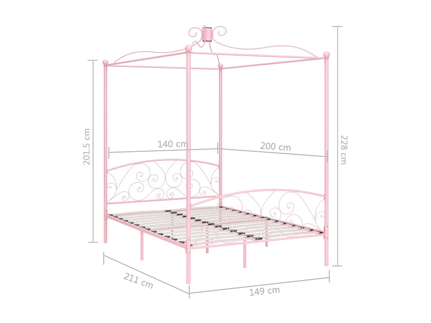 Cadre de lit à baldaquin sans matelas rose métal 140x200 cm