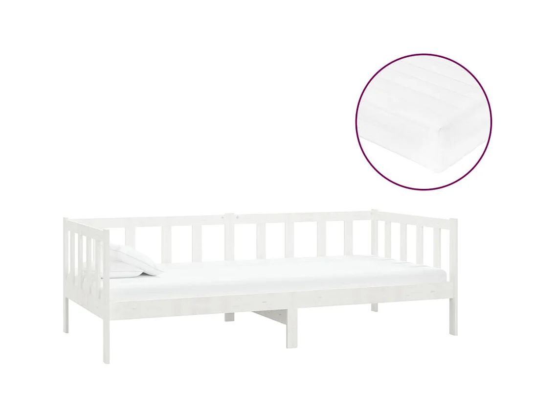 Divano letto con materasso 90x200 cm Bianco Legno massello di pino