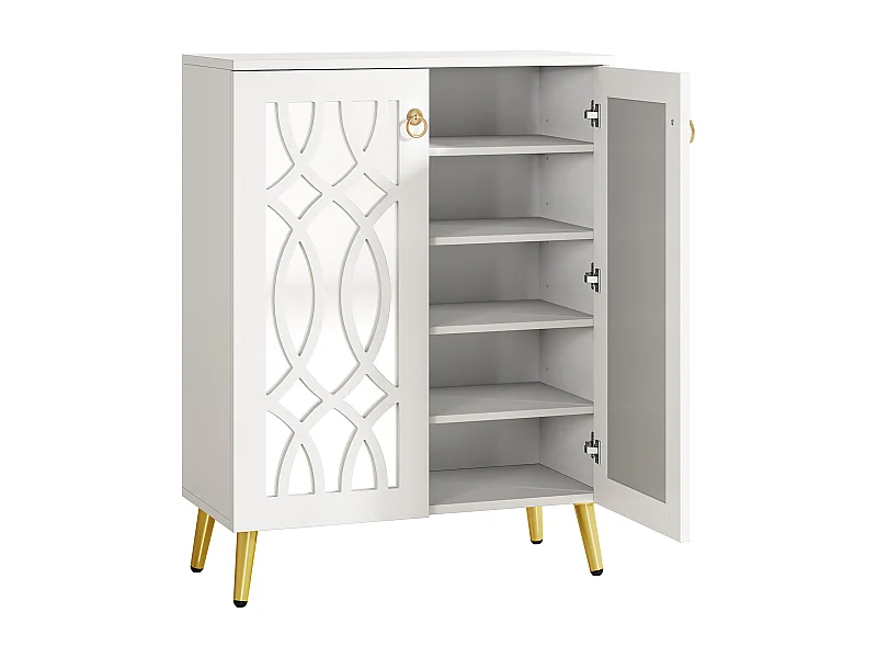 Meuble à chaussures miroir, meuble de rangement à chaussures moderne blanc à 5 niveaux avec portes