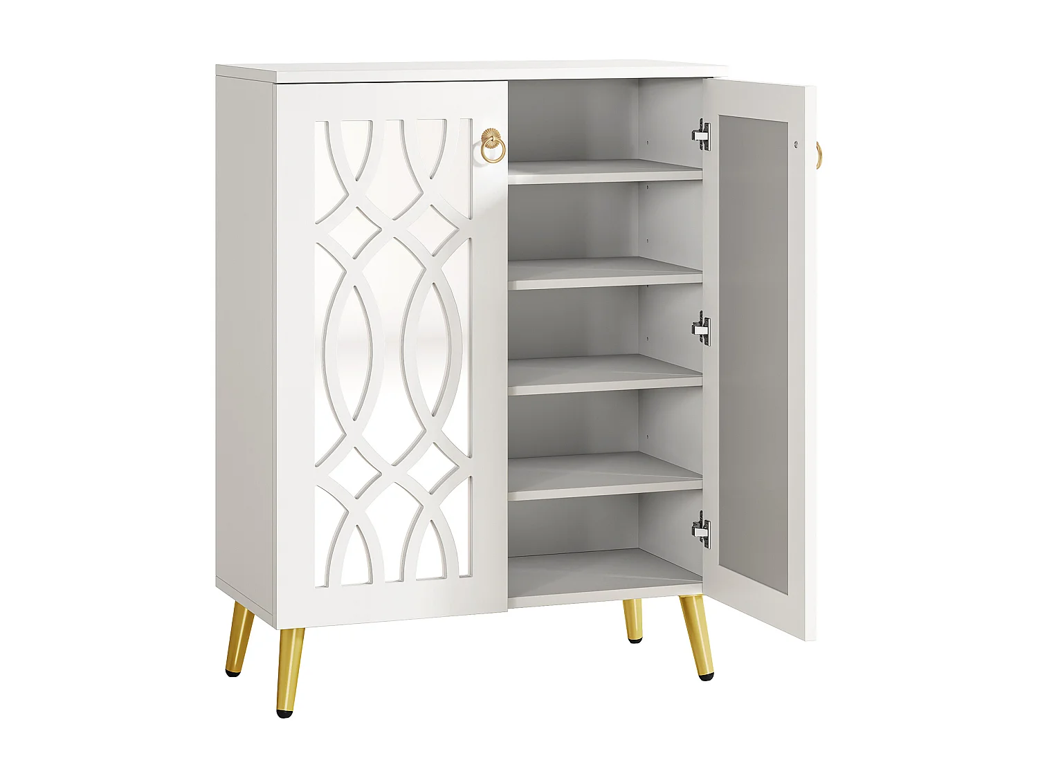 Meuble à chaussures miroir, meuble de rangement à chaussures moderne blanc à 5 niveaux avec portes