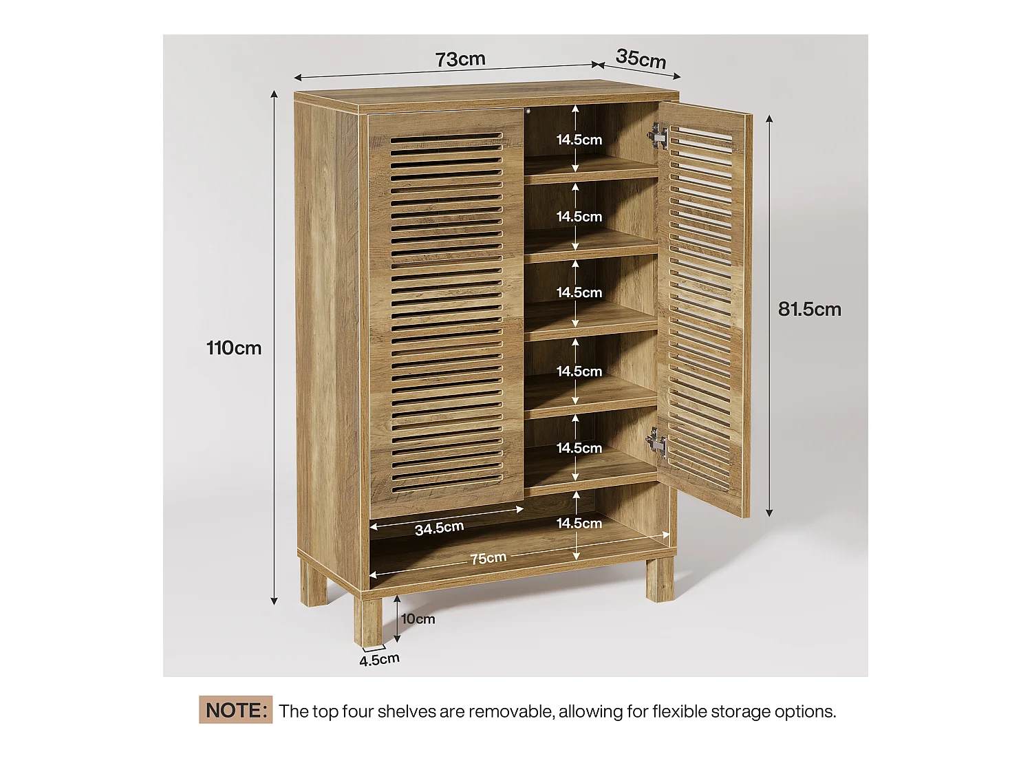 Meuble à chaussures autoportant, meuble d'entrée étroit de style ferme avec 6 étagères