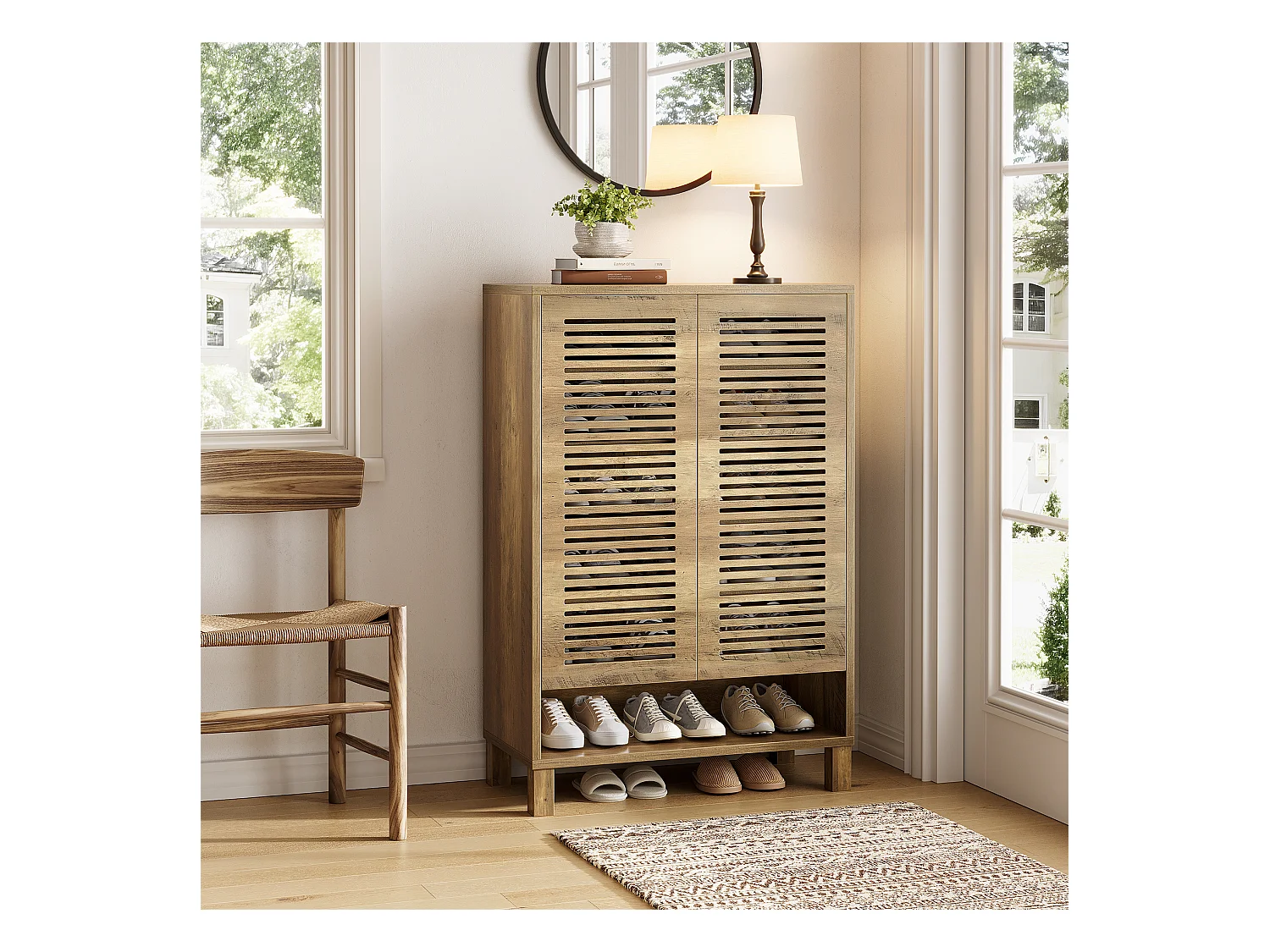 Meuble à chaussures autoportant, meuble d'entrée étroit de style ferme avec 6 étagères