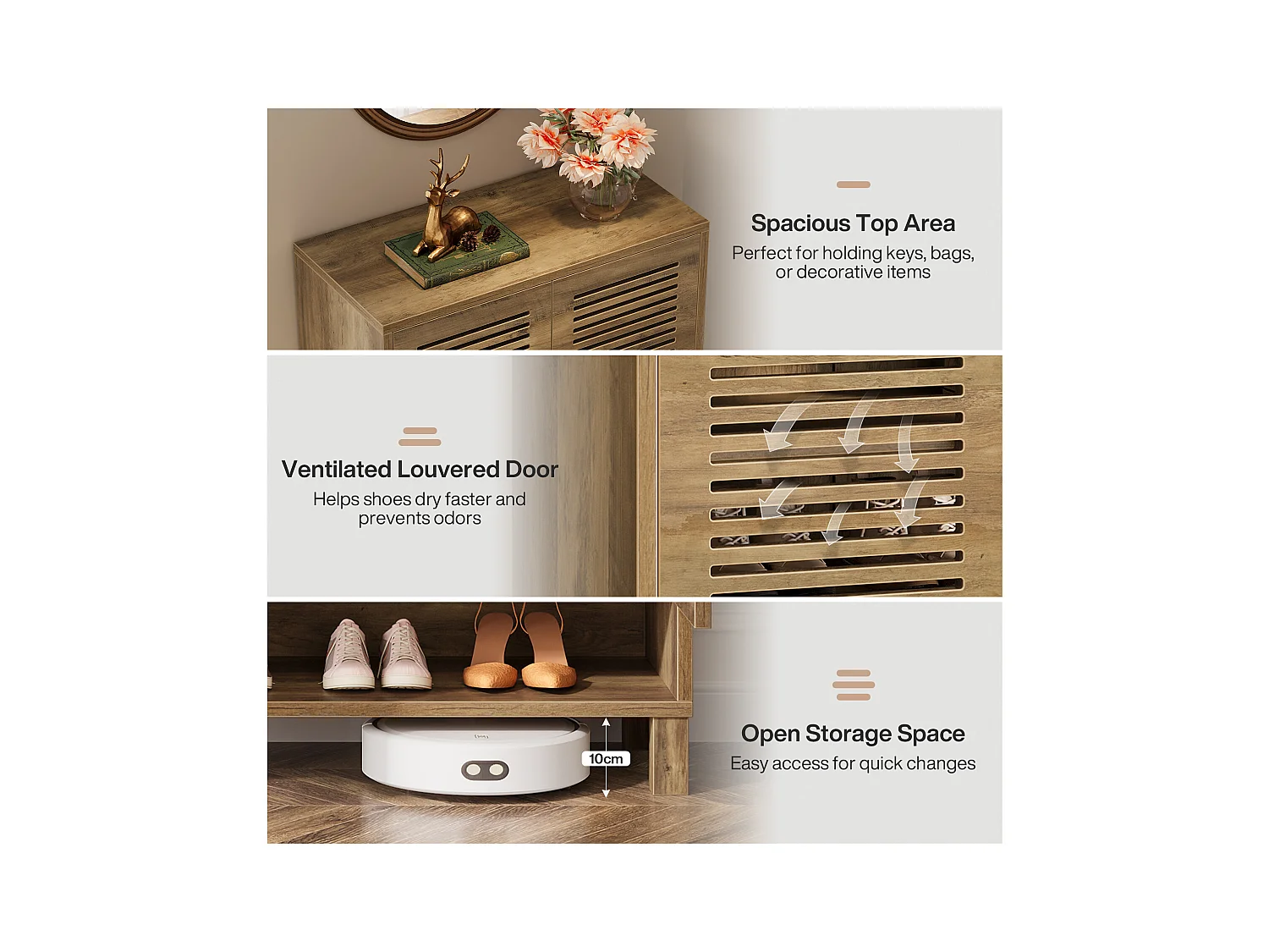 Meuble à chaussures autoportant, meuble d'entrée étroit de style ferme avec 6 étagères