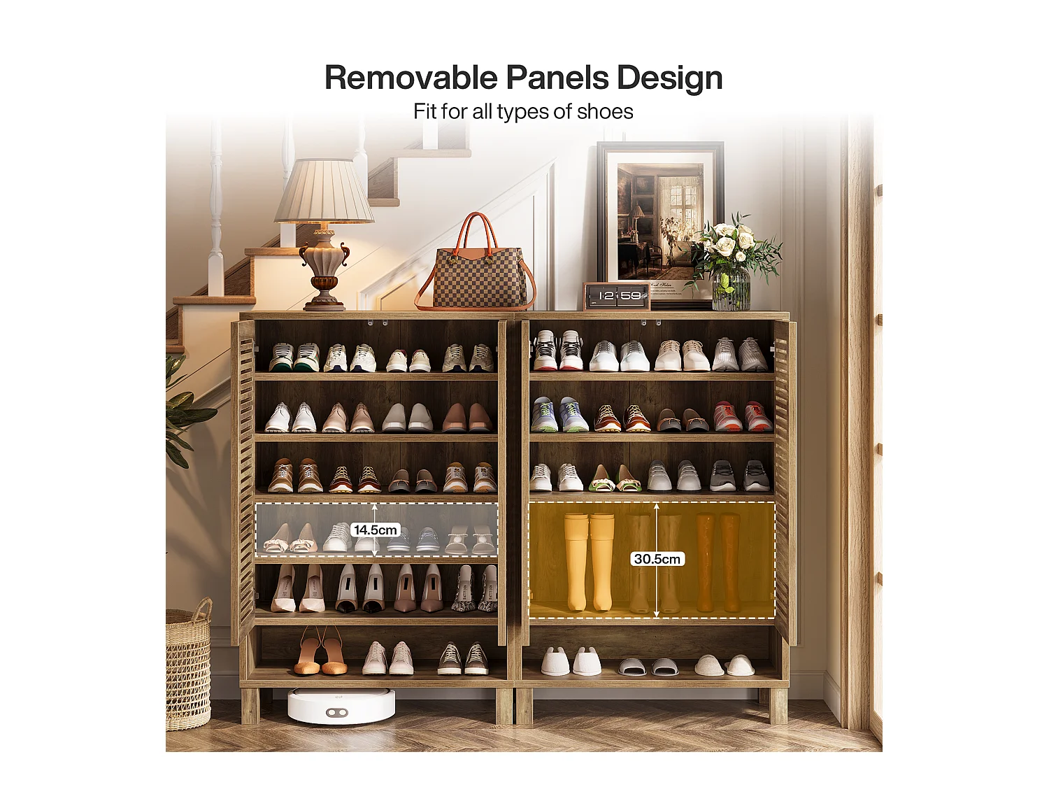 Meuble à chaussures autoportant, meuble d'entrée étroit de style ferme avec 6 étagères