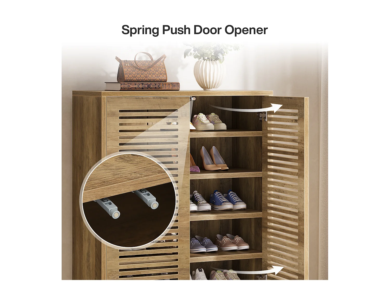 Meuble à chaussures autoportant, meuble d'entrée étroit de style ferme avec 6 étagères