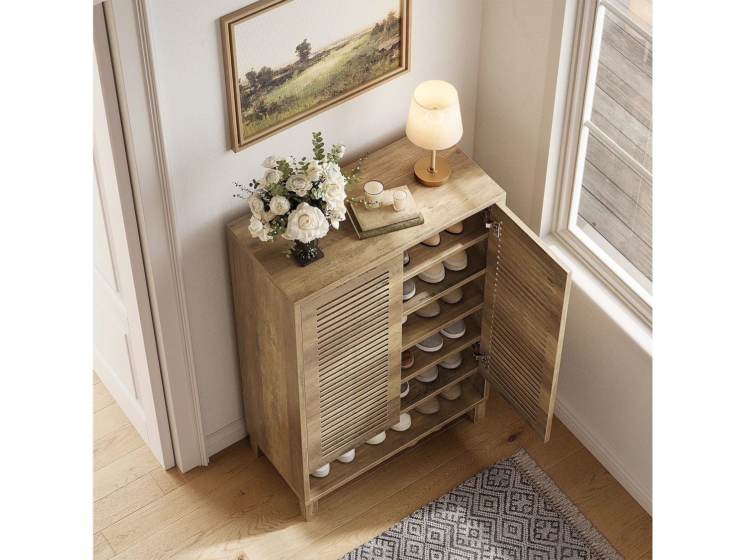 Wolnostojąca szafka na buty, wąska szafka do przedpokoju, organizer z 6 półkami