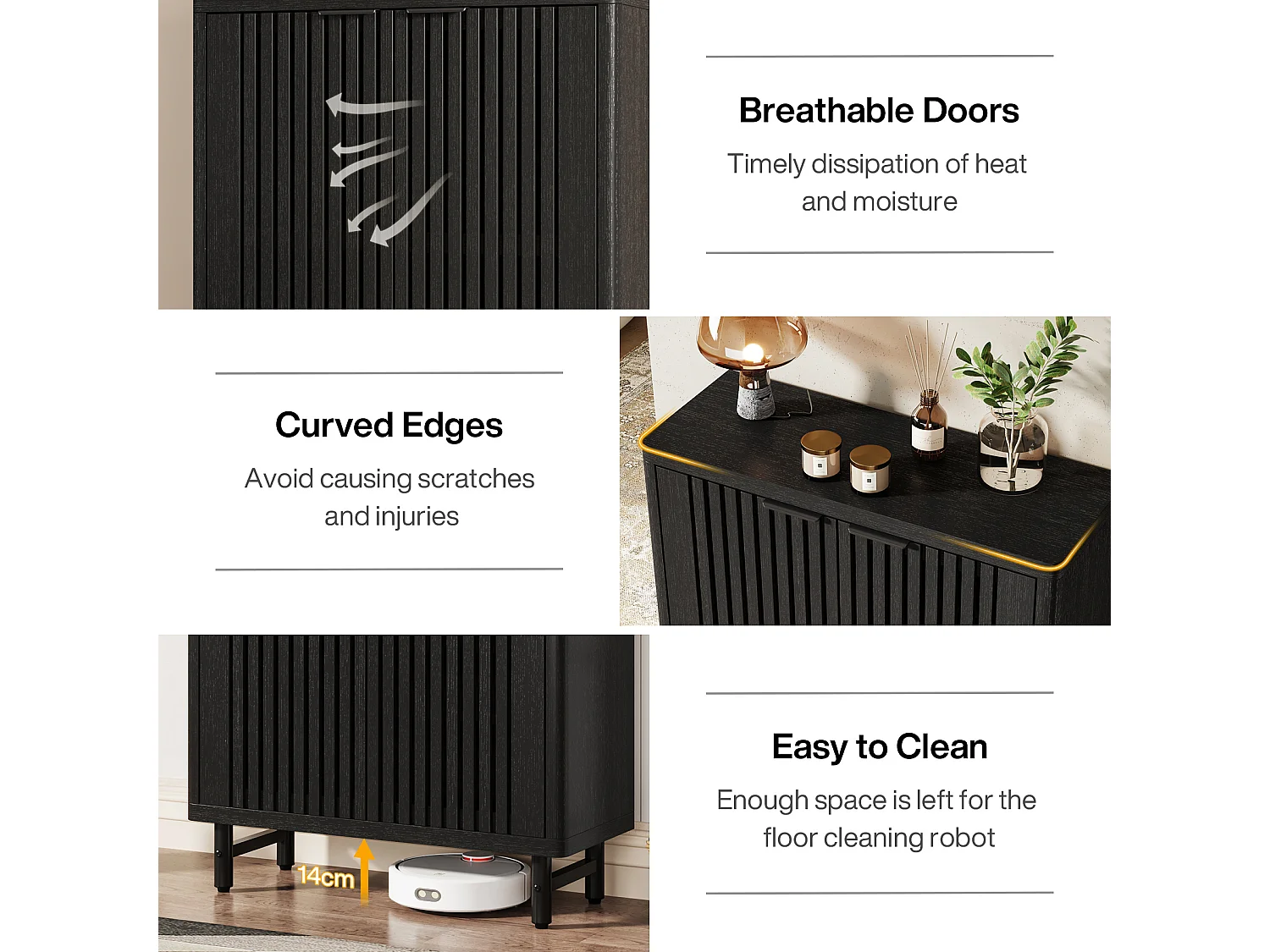 Meuble à chaussures noir à 6 niveaux avec portes à volets, étagère à chaussures en bois avec étagères réglables