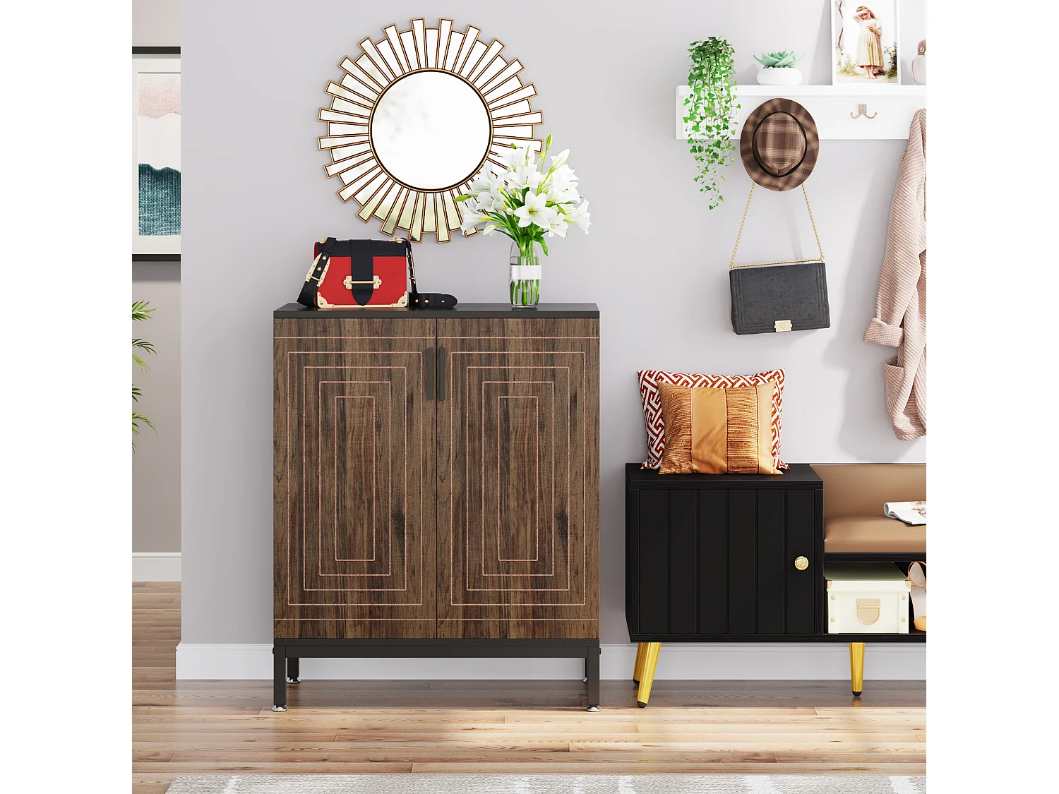 Meuble à chaussures moderne avec portes, 6 niveaux, pour 20 paires de chaussures.