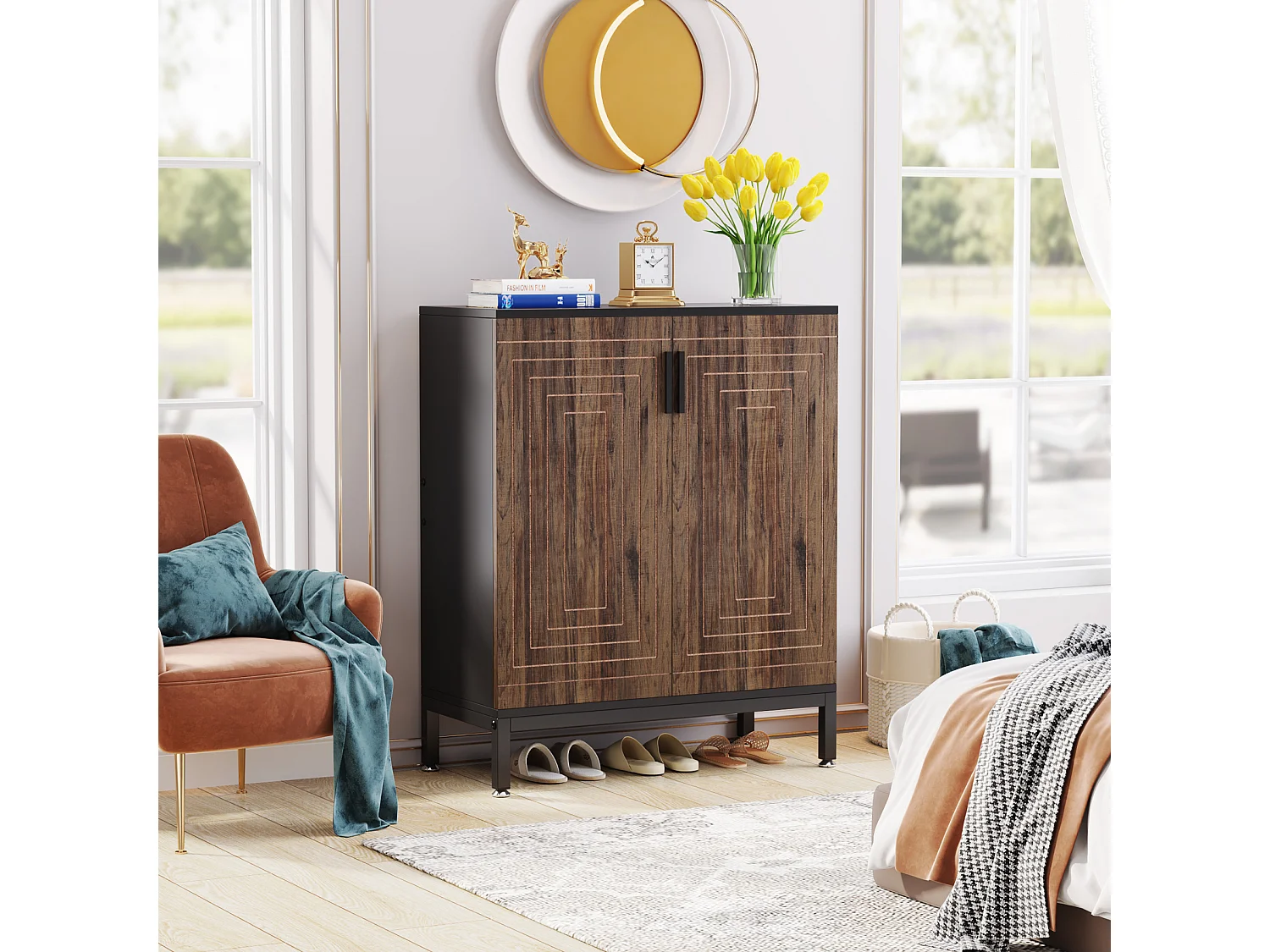 Meuble à chaussures moderne avec portes, 6 niveaux, pour 20 paires de chaussures.