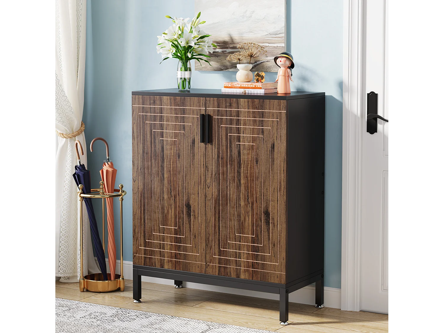 Meuble à chaussures moderne avec portes, 6 niveaux, pour 20 paires de chaussures.