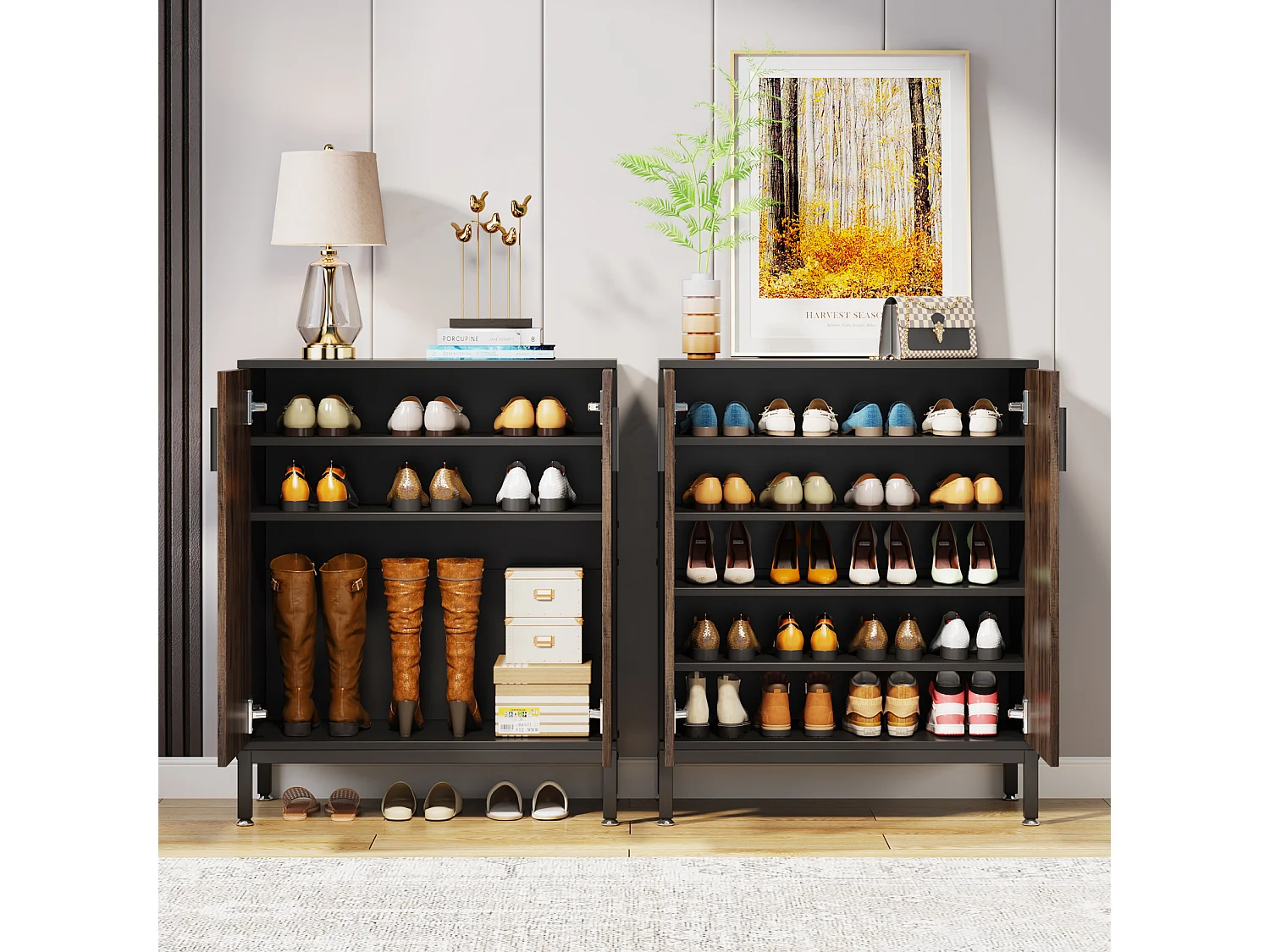 Meuble à chaussures moderne avec portes, 6 niveaux, pour 20 paires de chaussures.