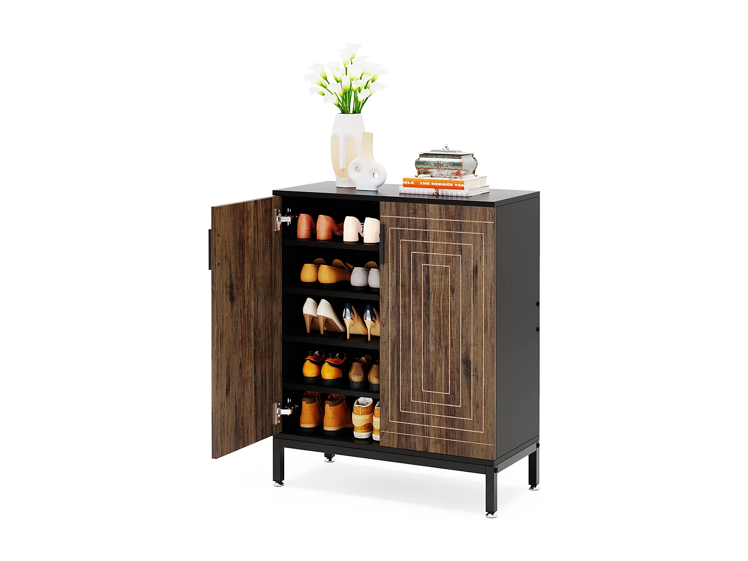 Meuble à chaussures moderne avec portes, 6 niveaux, pour 20 paires de chaussures.