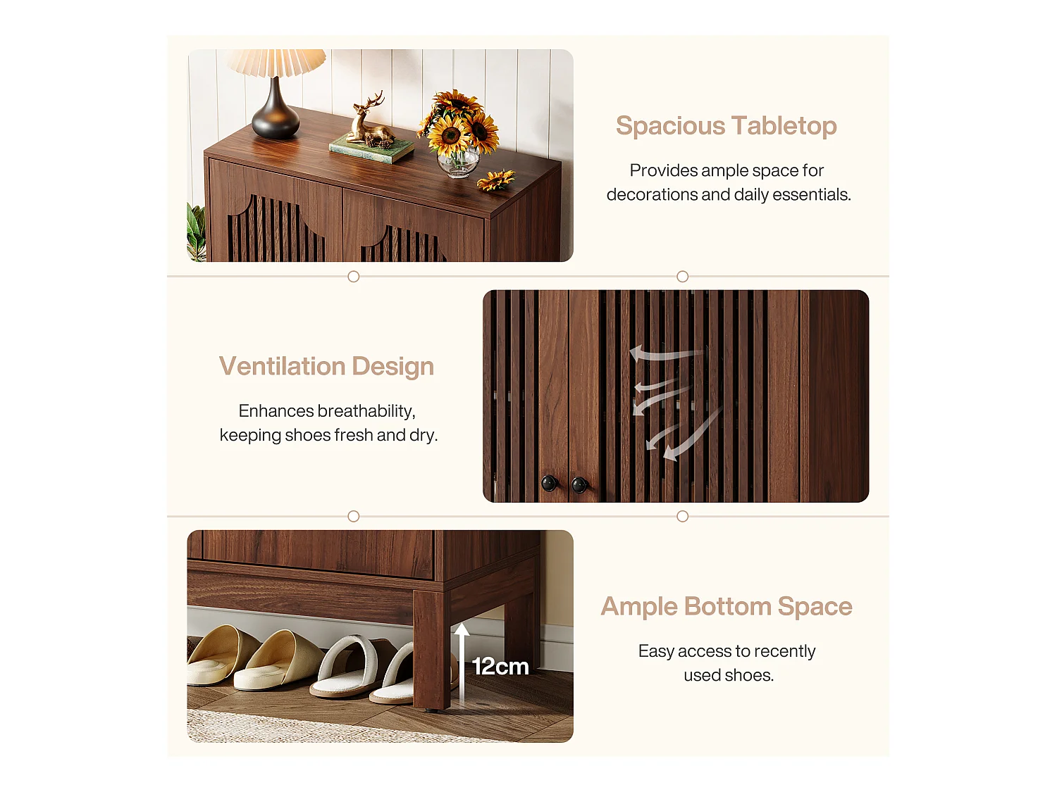 Meuble à chaussures avec portes à lattes, meuble à chaussures à 5 niveaux avec étagères réglables, étagère à chaussures pour 20 paires