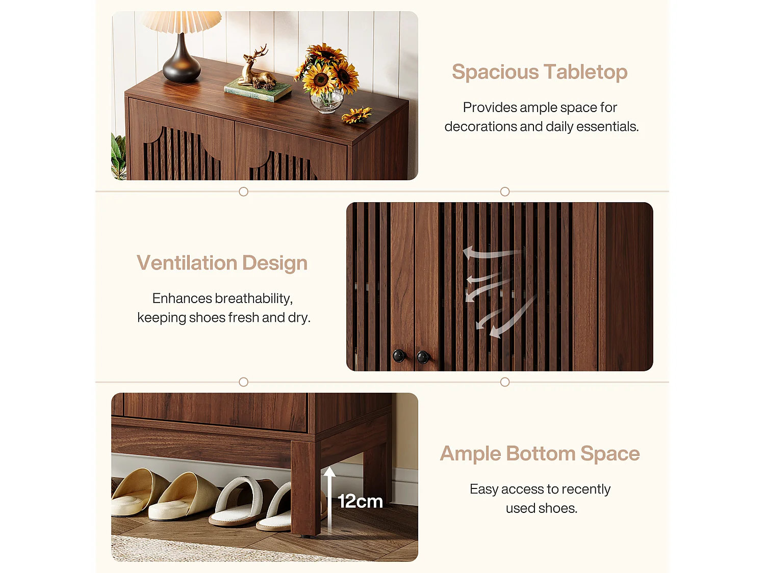 Meuble à chaussures avec portes à lattes, meuble à chaussures à 5 niveaux avec étagères réglables, étagère à chaussures pour 20 paires