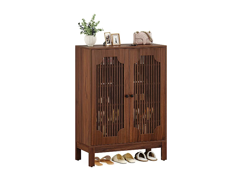 Meuble à chaussures avec portes à lattes, meuble à chaussures à 5 niveaux avec étagères réglables, étagère à chaussures pour 20 paires