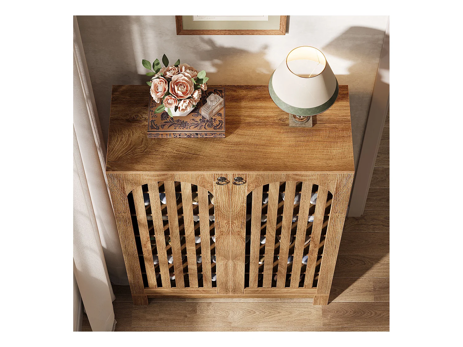 Meuble à chaussures avec portes aérées, rangement à chaussures d'entrée à 6 niveaux avec étagères réglables