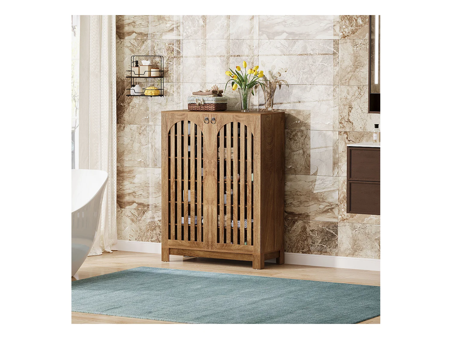 Meuble à chaussures avec portes aérées, rangement à chaussures d'entrée à 6 niveaux avec étagères réglables