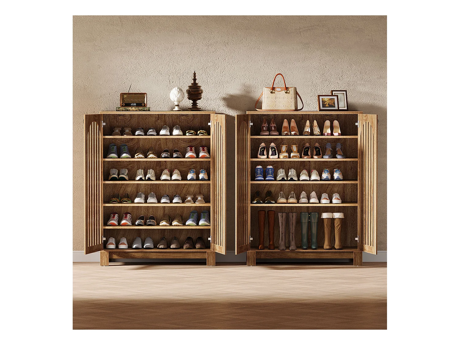 Meuble à chaussures avec portes aérées, rangement à chaussures d'entrée à 6 niveaux avec étagères réglables