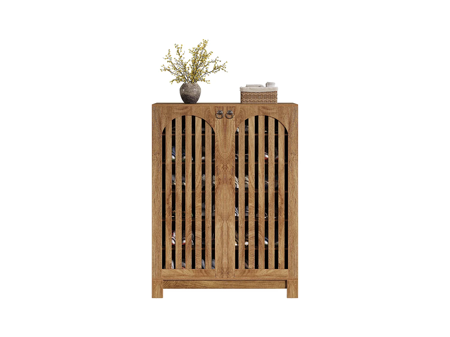 Meuble à chaussures avec portes aérées, rangement à chaussures d'entrée à 6 niveaux avec étagères réglables