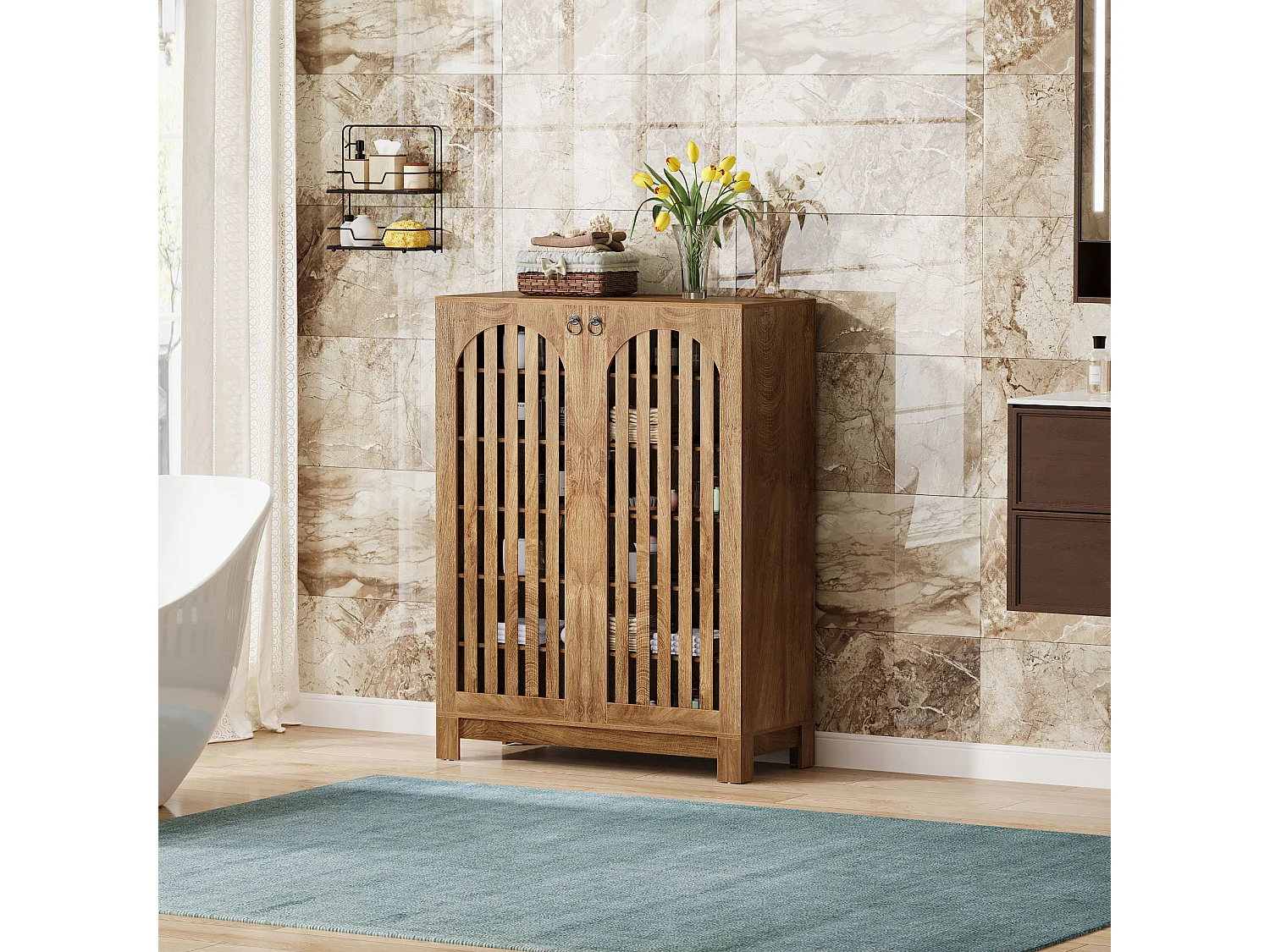 Meuble à chaussures avec portes aérées, rangement à chaussures d'entrée à 6 niveaux avec étagères réglables