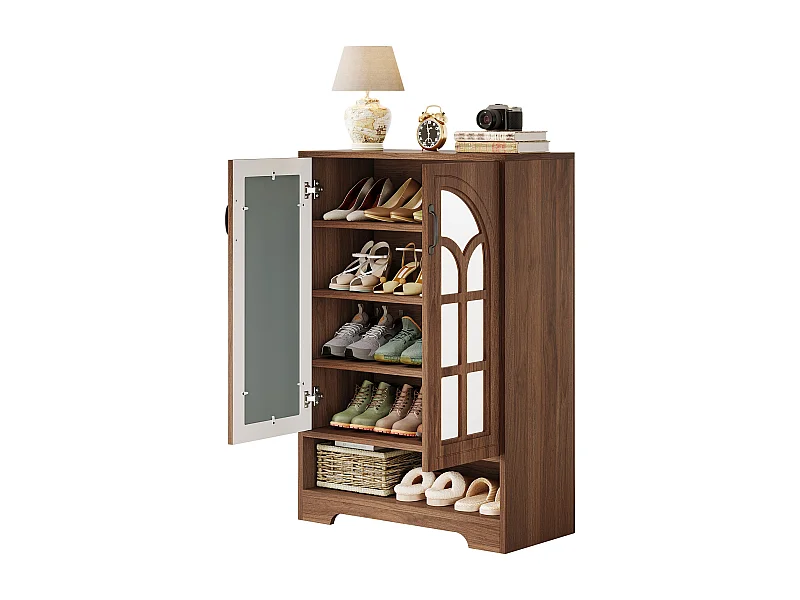 Meuble à chaussures avec portes miroir, rangement à chaussures à 5 niveaux avec étagères réglables