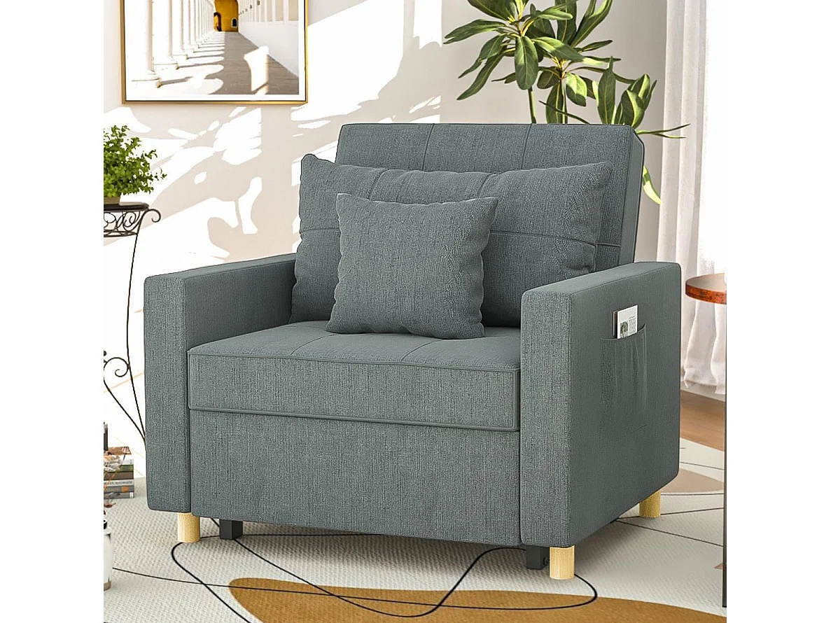 YODOLLA 192cm schlafsessel, 3-in-1 Schlaferstuhl ausziehbar mit Bettfunktion, Seitentasche & verstellbarer Rückenlehne für Gästezimmer, Dunkelgrau