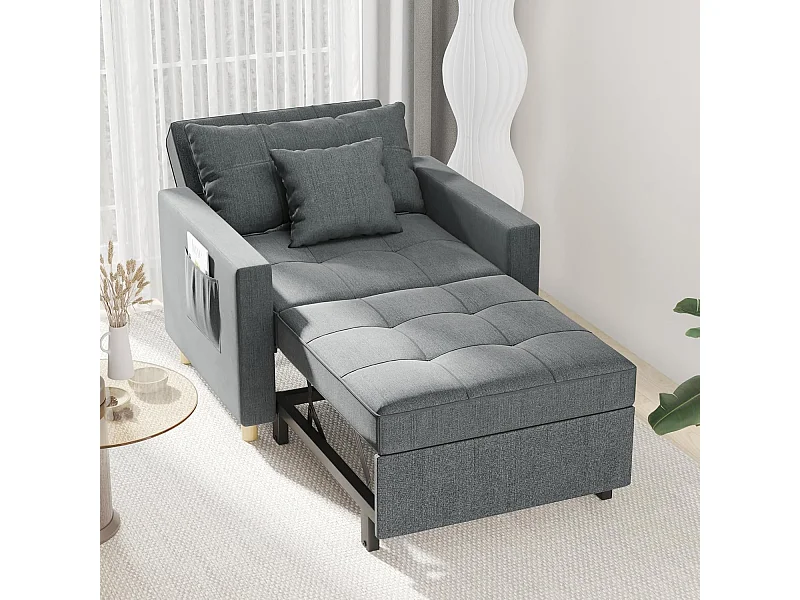 YODOLLA 192cm schlafsessel, 3-in-1 Schlaferstuhl ausziehbar mit Bettfunktion, Seitentasche & verstellbarer Rückenlehne für Gästezimmer, Dunkelgrau
