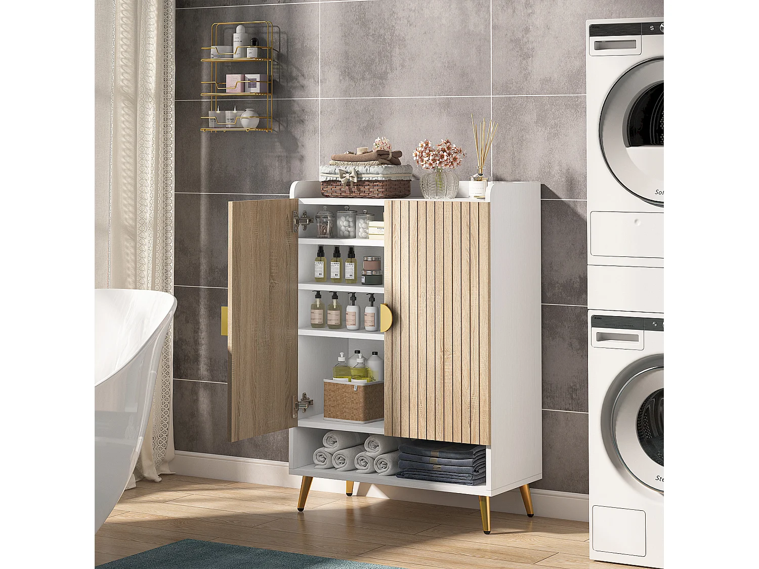 Meuble à chaussures avec portes, meuble de rangement à chaussures à 7 niveaux avec étagères réglables