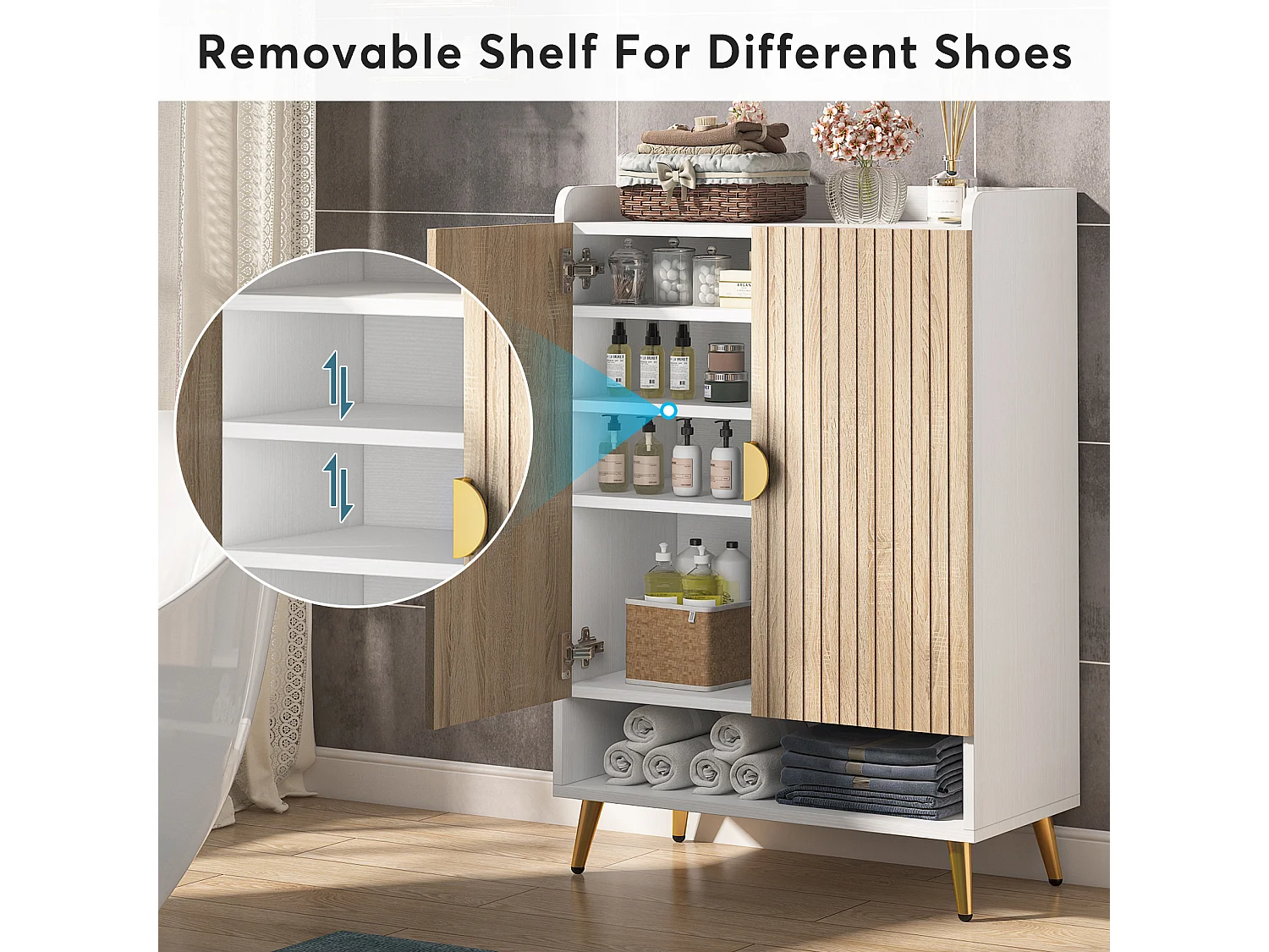 Meuble à chaussures avec portes, meuble de rangement à chaussures à 7 niveaux avec étagères réglables