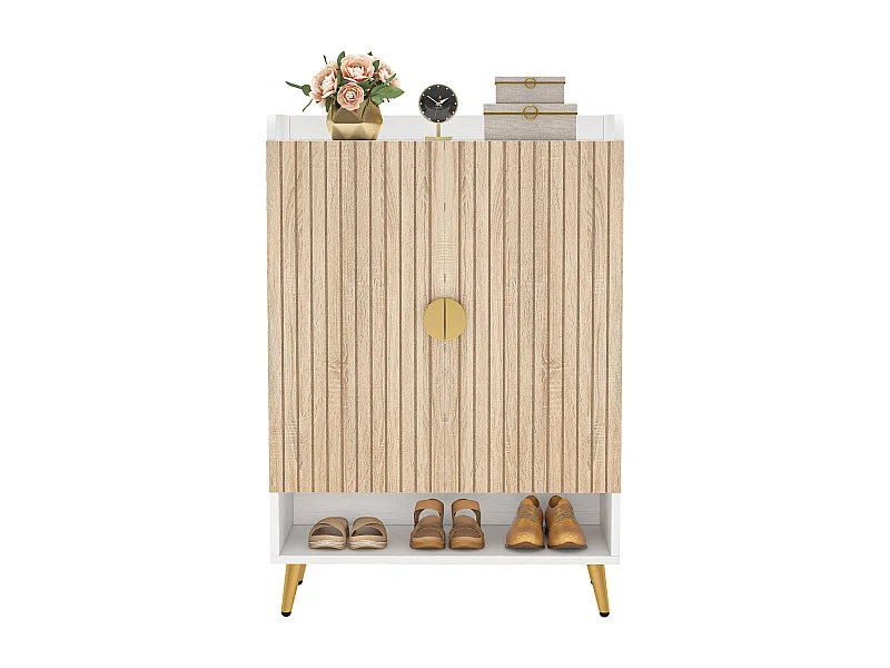 Meuble à chaussures avec portes, meuble de rangement à chaussures à 7 niveaux avec étagères réglables