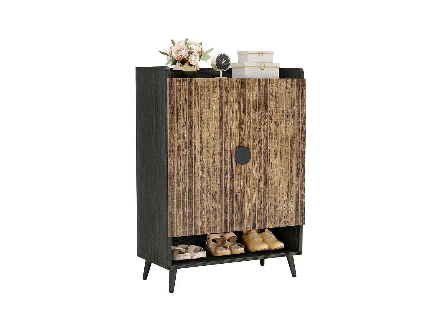 Schuhschrank mit Türen, 7-fach Schuhregal mit verstellbaren Regalböden