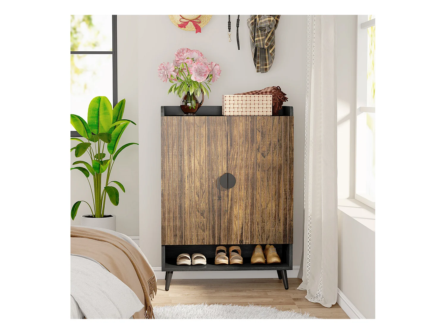 Schuhschrank mit Türen, 7-fach Schuhregal mit verstellbaren Regalböden