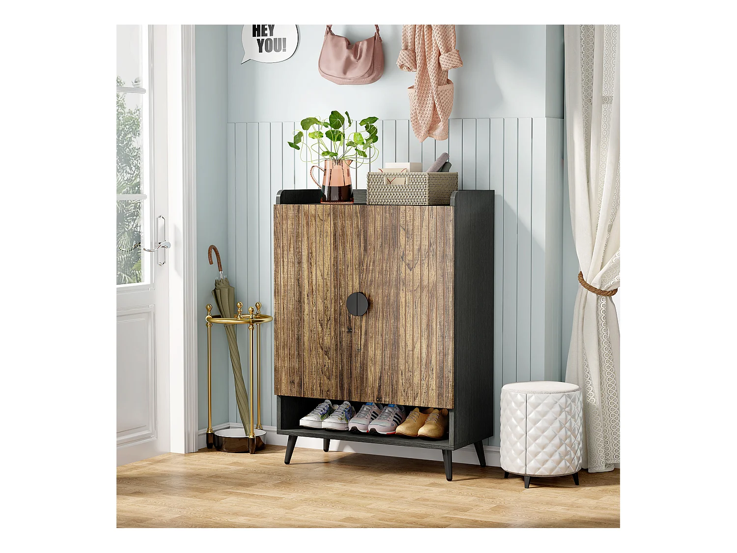 Schuhschrank mit Türen, 7-fach Schuhregal mit verstellbaren Regalböden