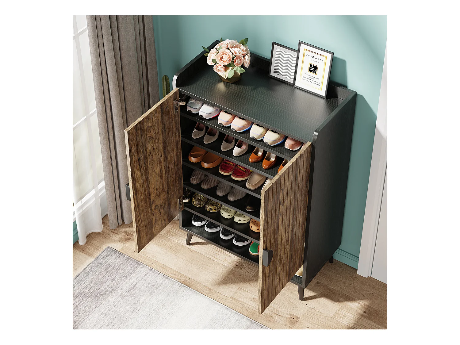 Schuhschrank mit Türen, 7-fach Schuhregal mit verstellbaren Regalböden