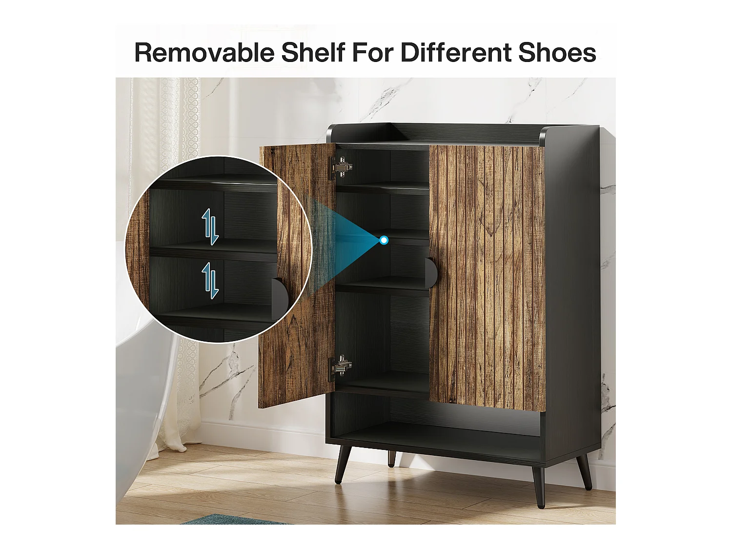 Schuhschrank mit Türen, 7-fach Schuhregal mit verstellbaren Regalböden