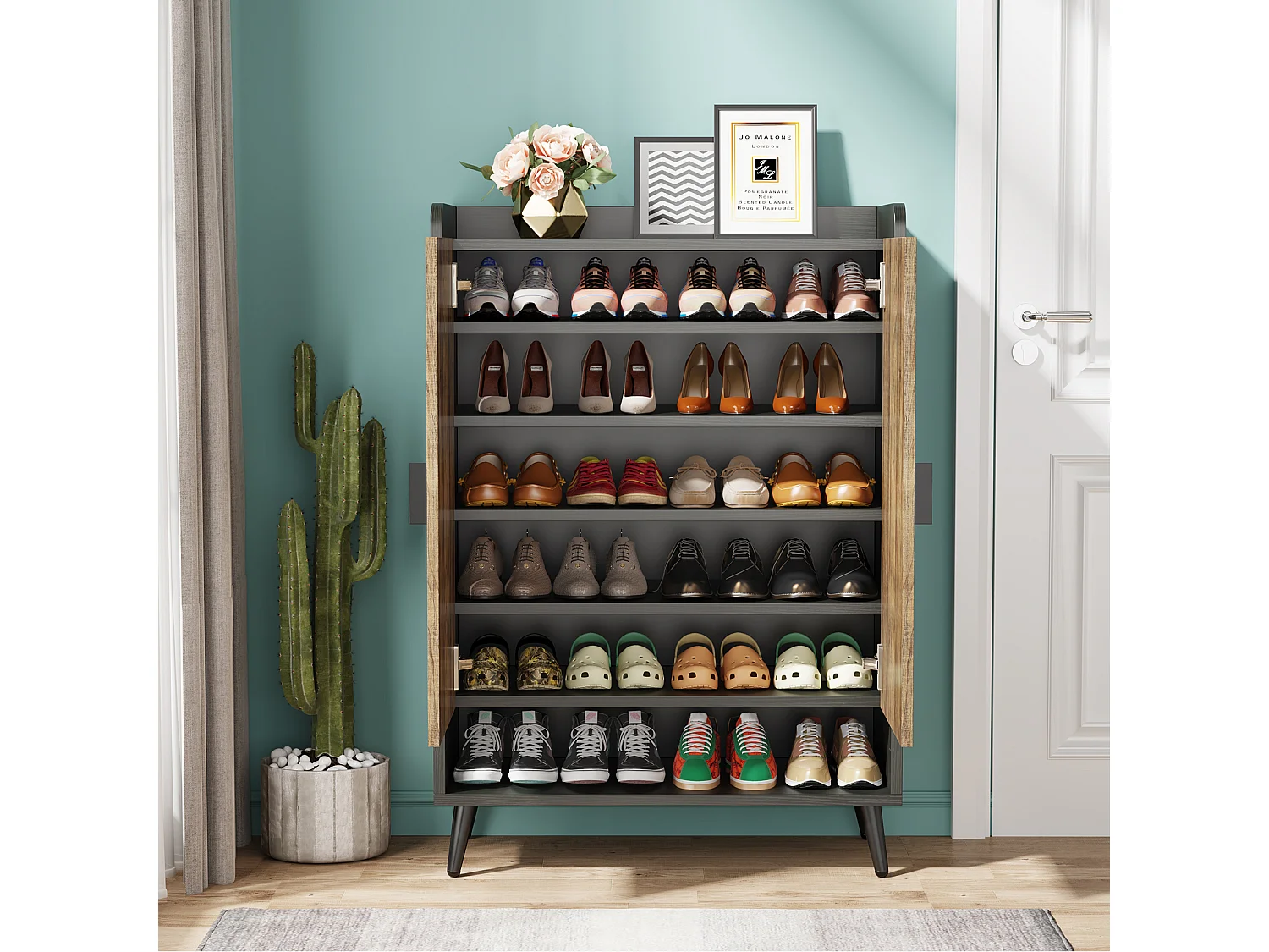 Szafka na buty z drzwiami, 7-poziomowa szafka na buty z regulowanymi półkami