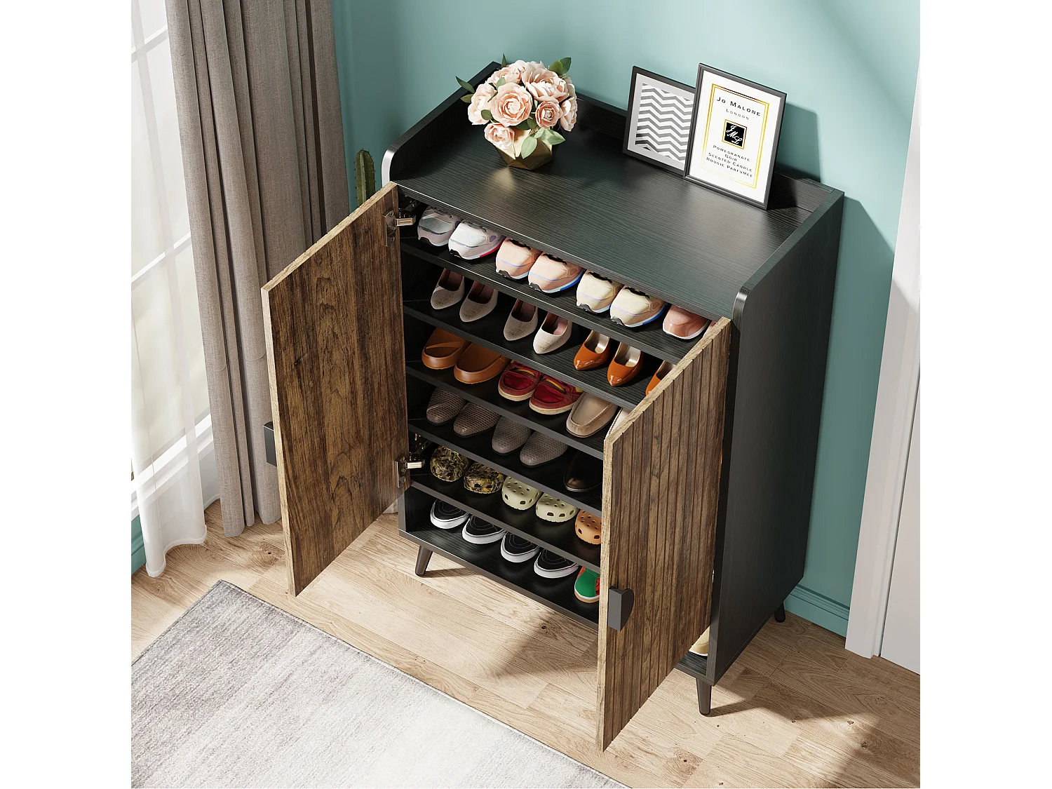 Szafka na buty z drzwiami, 7-poziomowa szafka na buty z regulowanymi półkami