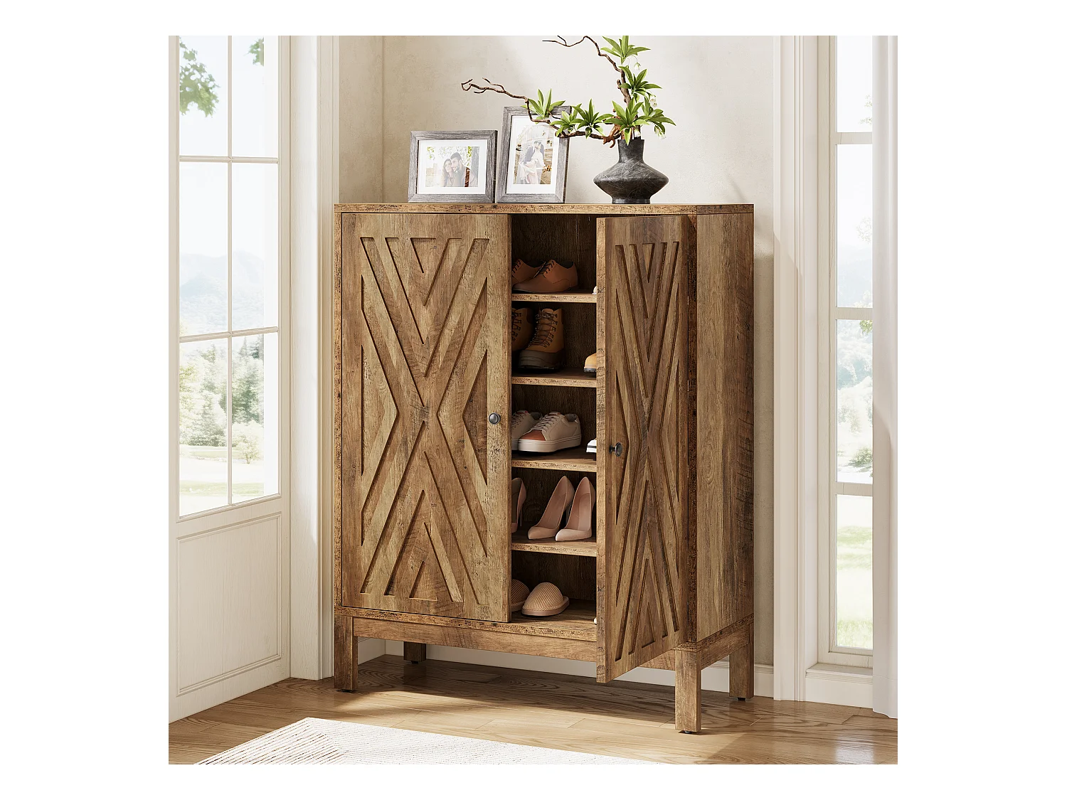 Meuble à chaussures à 5 niveaux pour entrée, meuble de rangement marron avec étagères réglables pour 20 paires