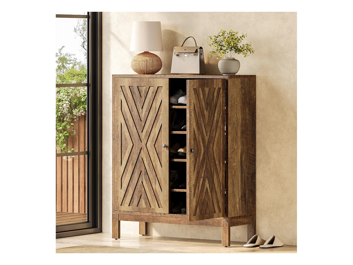 Meuble à chaussures à 5 niveaux pour entrée, meuble de rangement marron avec étagères réglables pour 20 paires