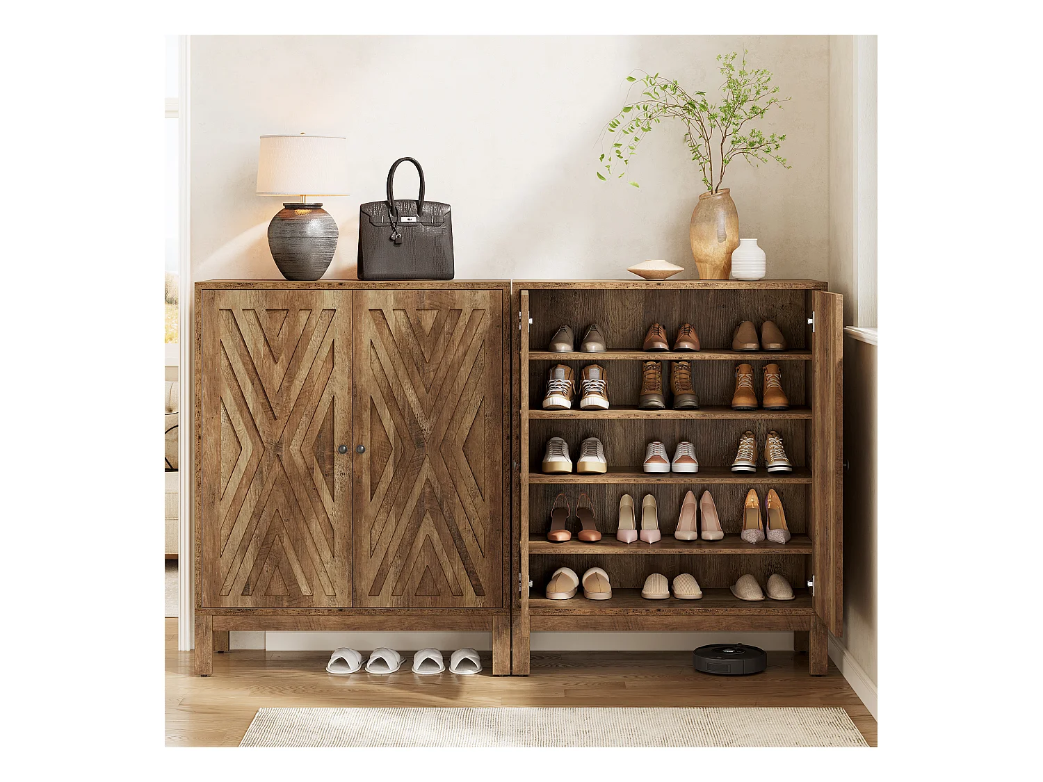 Meuble à chaussures à 5 niveaux pour entrée, meuble de rangement marron avec étagères réglables pour 20 paires