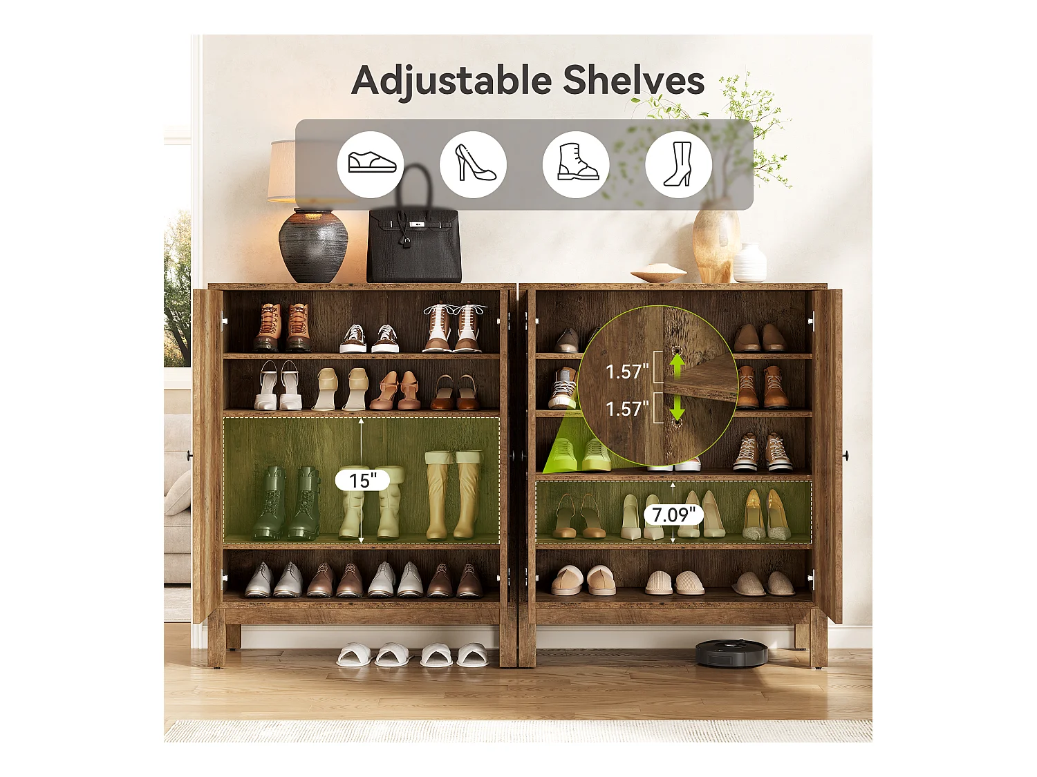 Meuble à chaussures à 5 niveaux pour entrée, meuble de rangement marron avec étagères réglables pour 20 paires