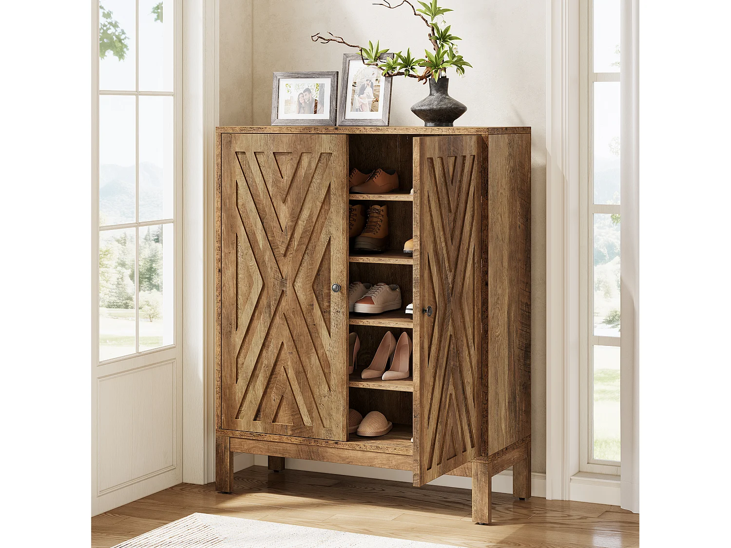 Meuble à chaussures à 5 niveaux pour entrée, meuble de rangement marron avec étagères réglables pour 20 paires