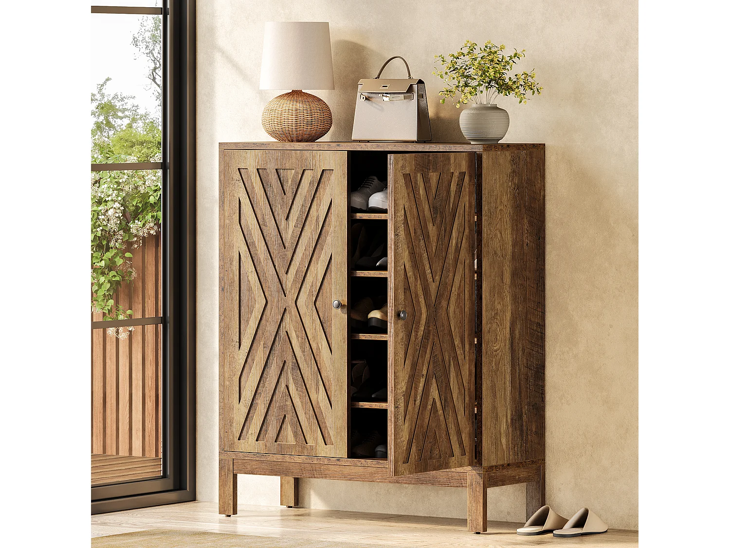 Meuble à chaussures à 5 niveaux pour entrée, meuble de rangement marron avec étagères réglables pour 20 paires